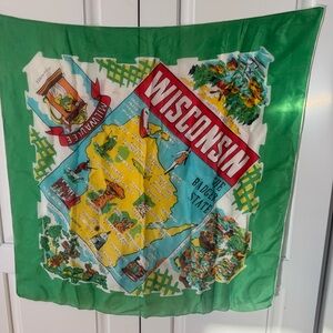 Wisconsin Map Scarf.  Vintage silk.  50’s Souvenir